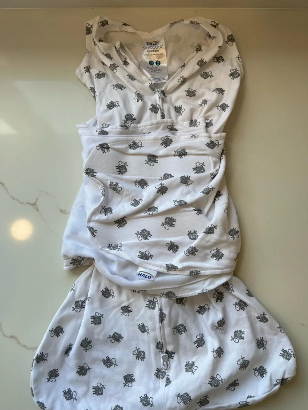 Halo White SleepSack Swaddle with Gray Sheep Print 3-6 month